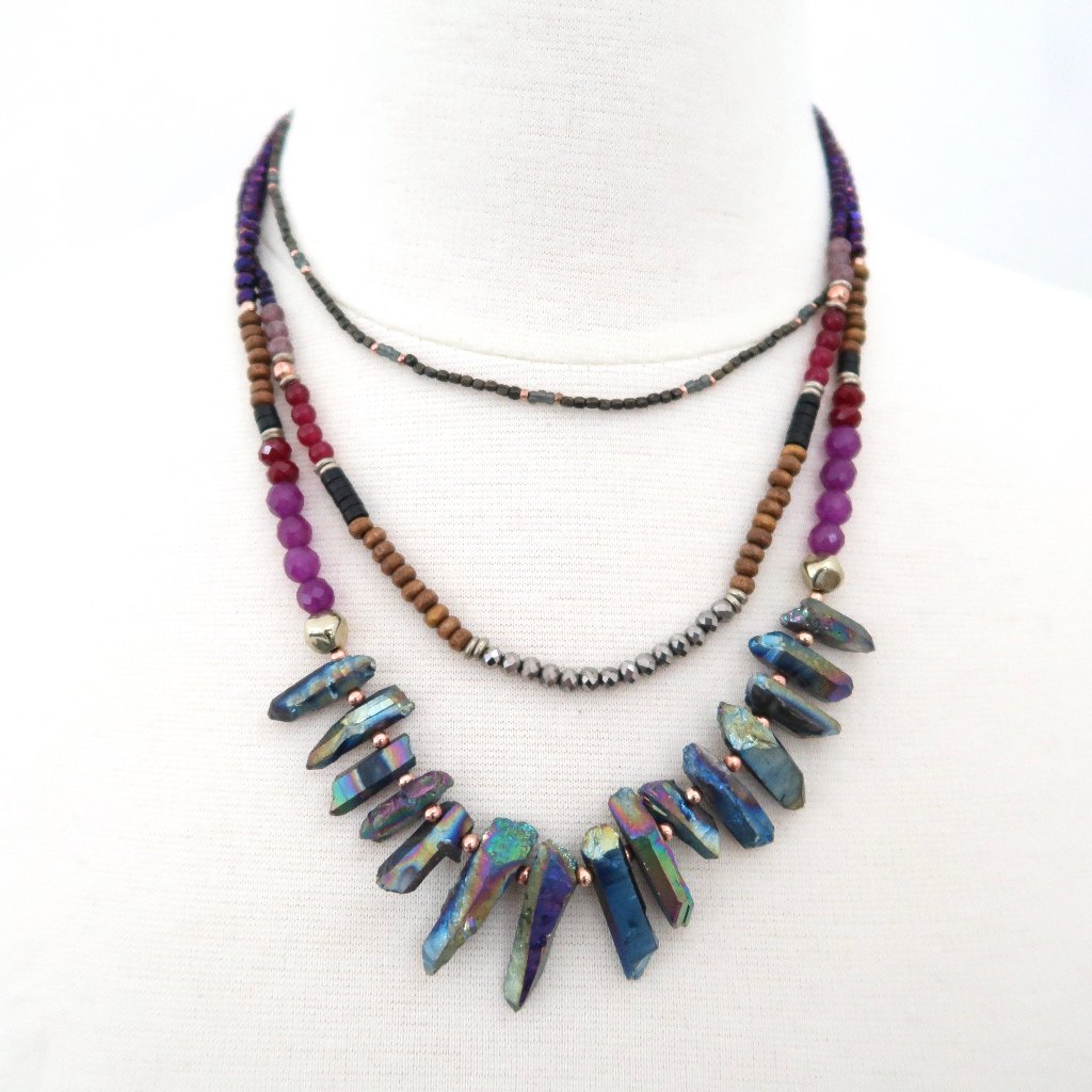 Nakamol Titanium Quartz Crystal Necklace Triple Layer 62$